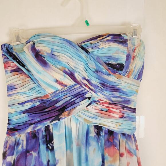 JS Boutique blue floral strapless chiffon gown Size Small Dopamine HOCO Artsy - Picture 4 of 13